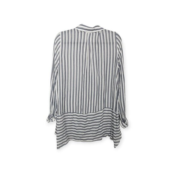 Striped Pleione Womens Button-Up Blouse M Navy/White - Picture 2 of 6